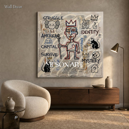 Abstract Street Art Painting With Symbolic Figures For Modern Living Room Decor