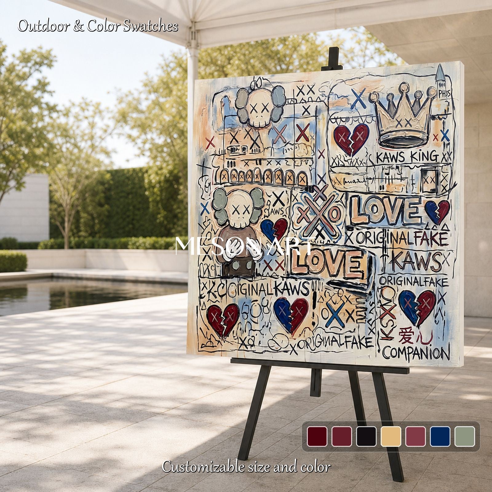 Original Abstract Pop Art Painting With Iconic Figures For Modern Living Room