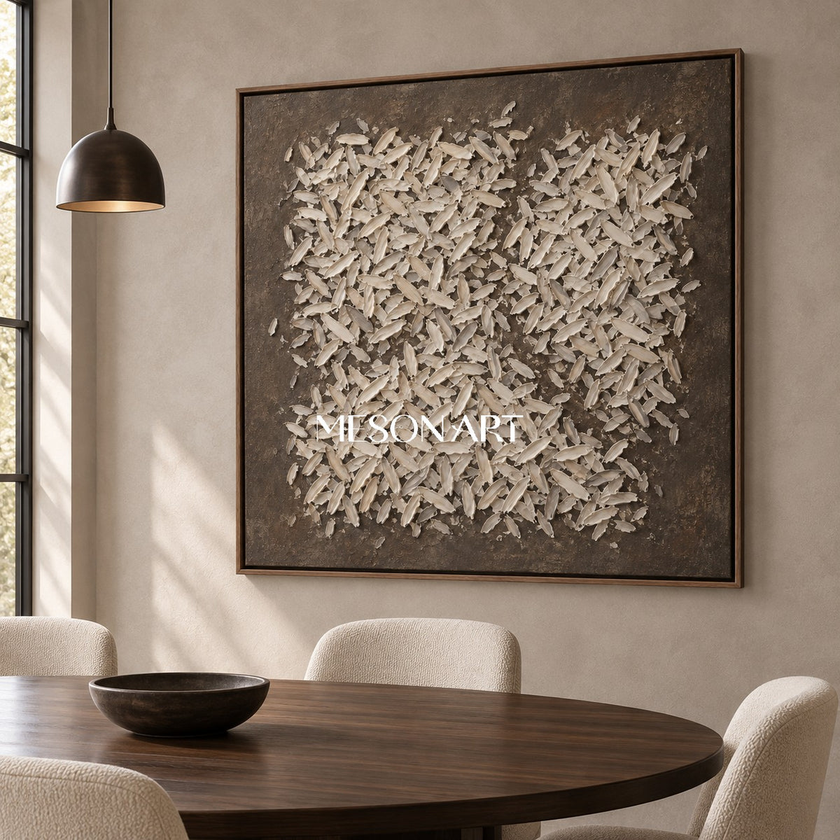 Beige And Brown Textured Abstract Art Square Wall Decor For Living Room By Mesonart