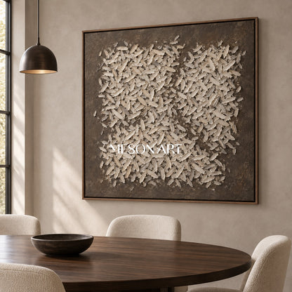 Beige And Brown Textured Abstract Art Square Wall Decor For Living Room By Mesonart