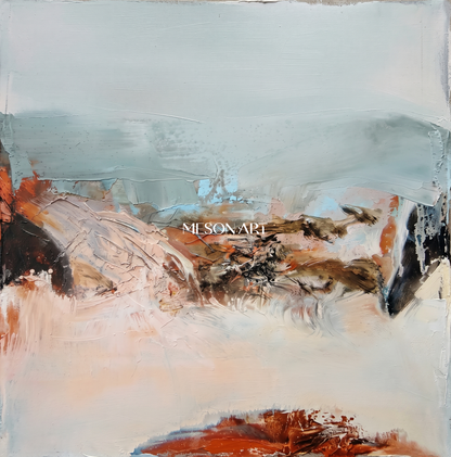 Blue And Beige Painting Modern Abstract Landscape Contemporary Art Square Wall Decor For Living Room By Mesonart