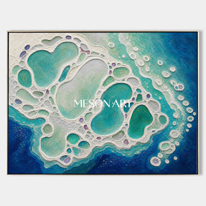 Coral Lagoon Abstract Art With Textured Plaster Surface For Modern Coastal Home Decor