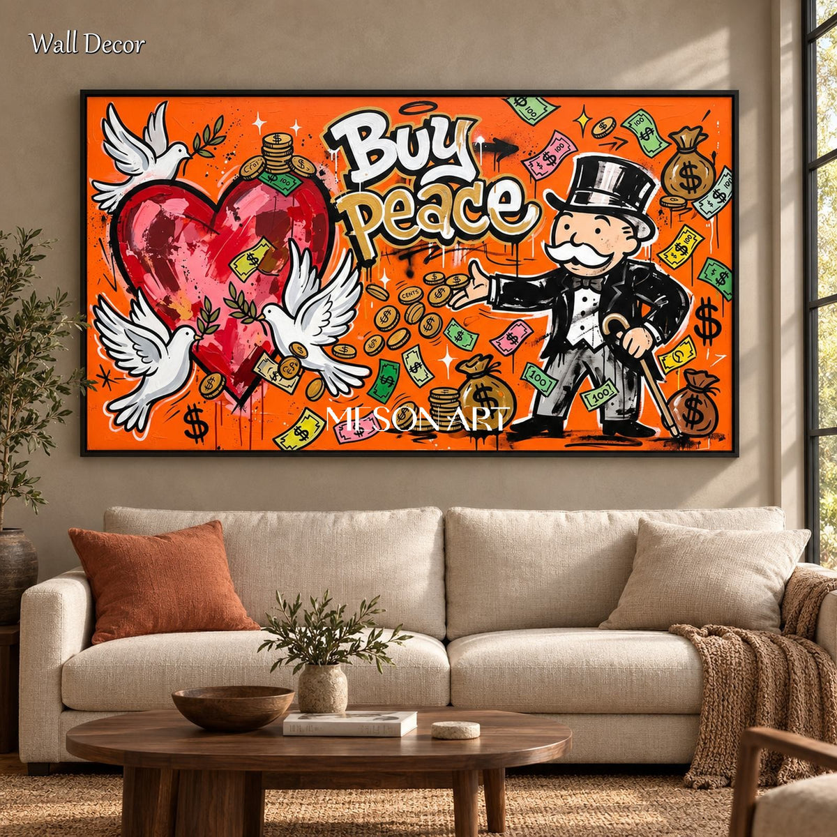 Orange Red Pop Art Graffiti Painting KAWS Style Cartoon Wall Decor For Living Room By Mesonart