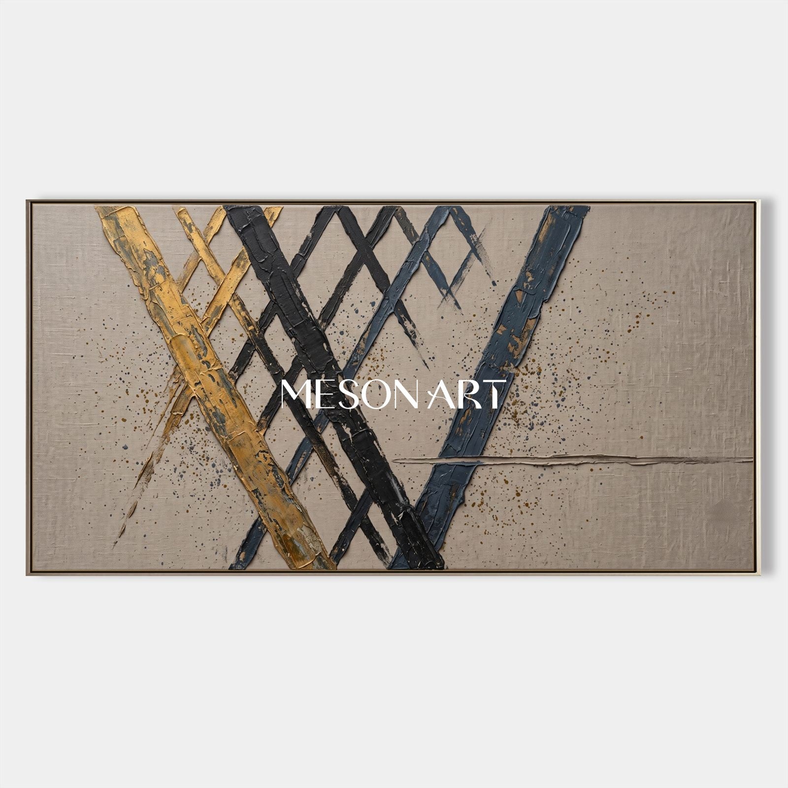 Minimalist Abstract Painting With Gold Accents For Living Room And Home Office Decor