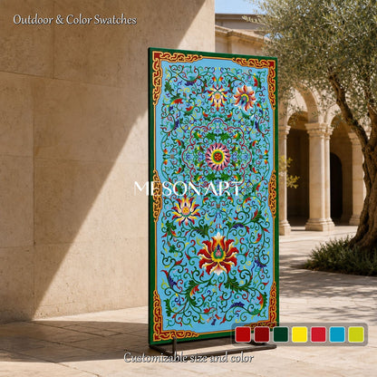 Blue And Green Persian Geometric Wall Art Panoramic Decorative Islamic Painting Original Artist By Mesonart