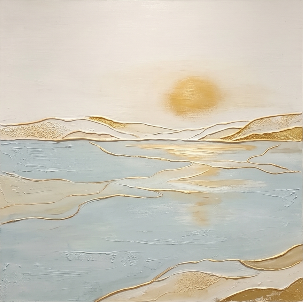 Trittico Art Déco raffigurante il paesaggio di Gold Lake, con pennellate delicate, per salotti moderni