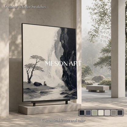 Black And White Landscape Painting With Rich Texture For Modern Home Decor