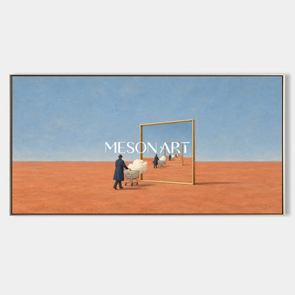 Blue And Brown Abstract Surrealism Mirror Painting Large Panoramic Wall Art For Living Room By Mesonart