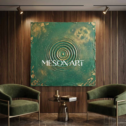 Emerald Green And Gold Abstract Art With Textured Relief For Art Deco Living Room Decor