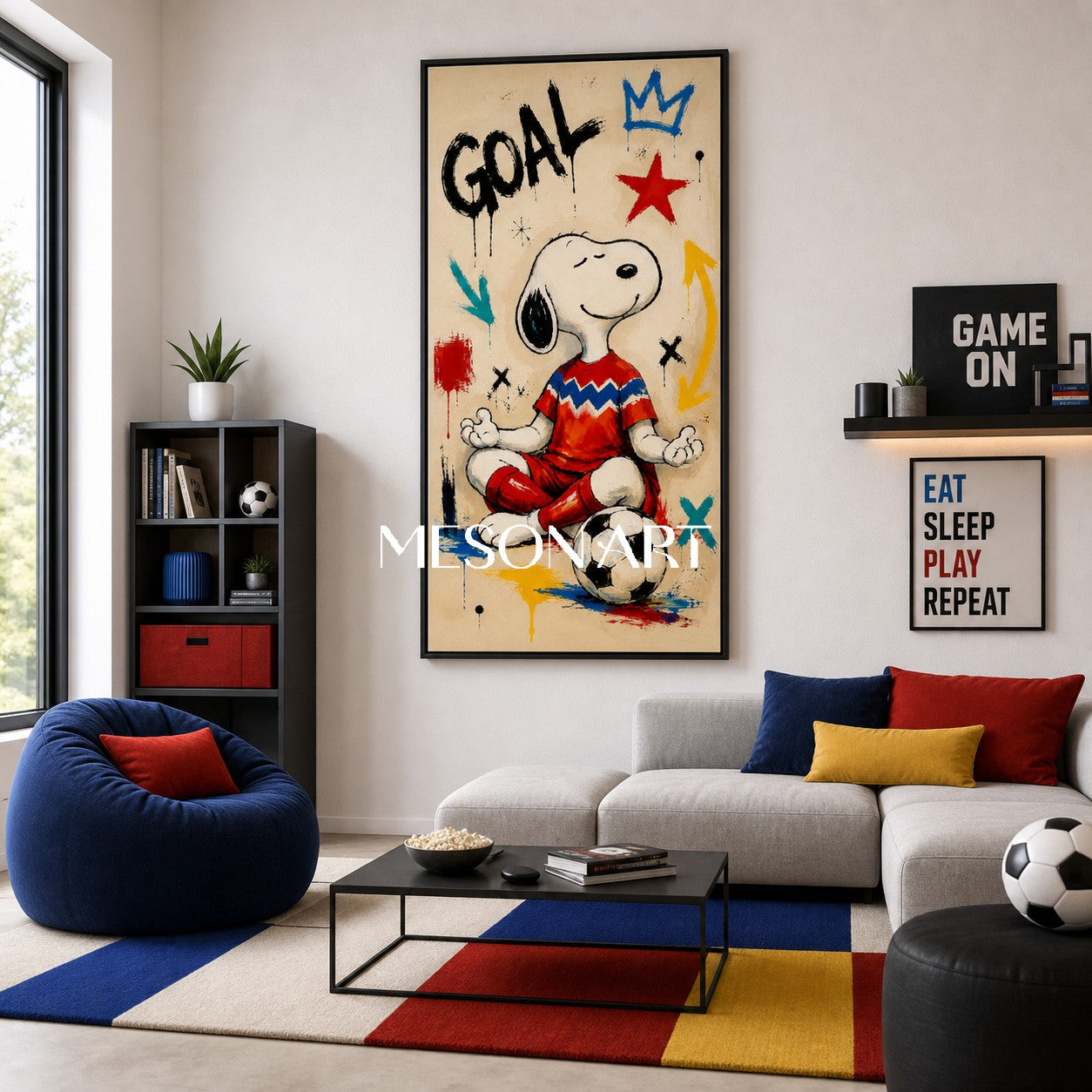 Snoopy Soccer Graffiti Art Print For Kids Room And Living Space With Bold Colors