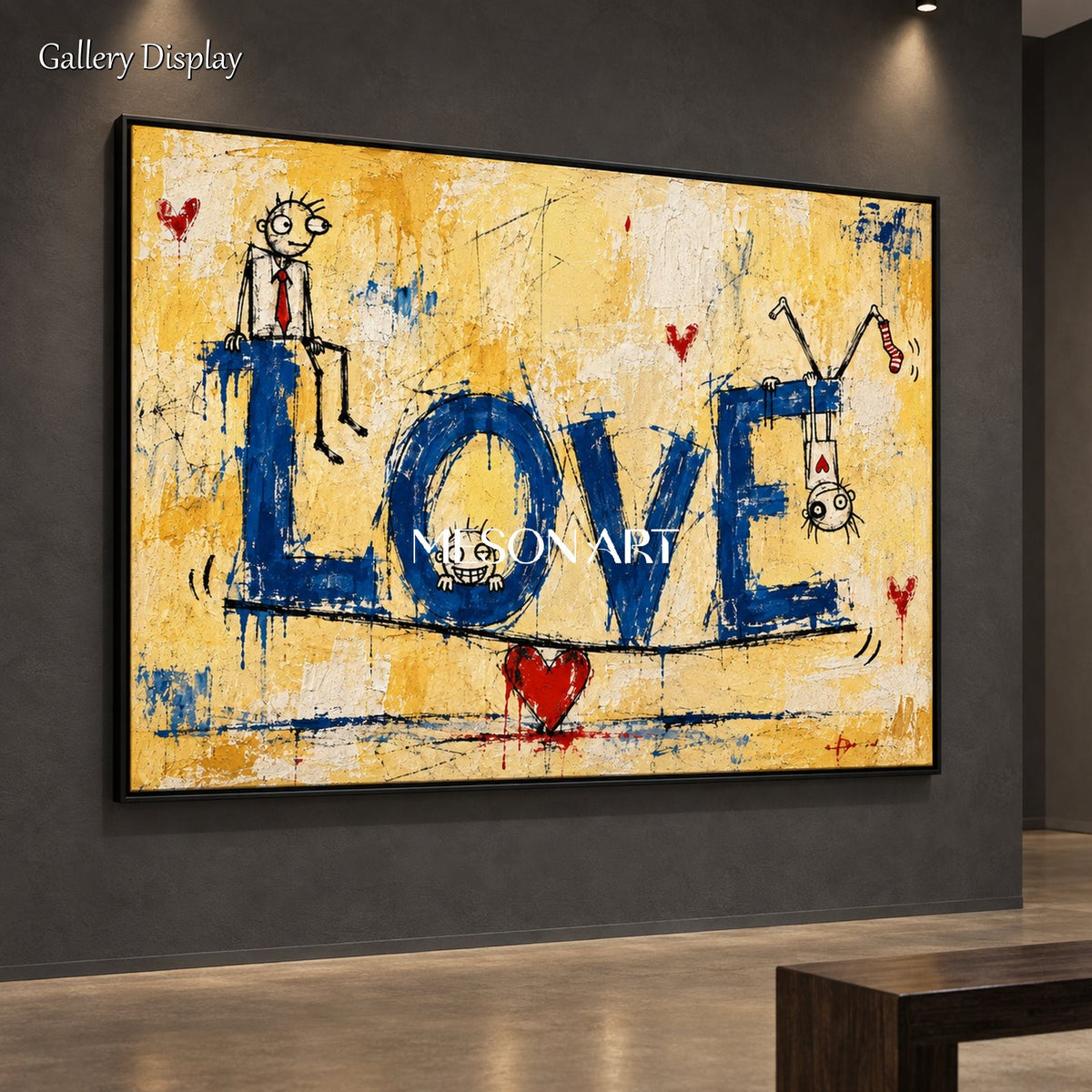 Yellow And Blue Abstract Graffiti Painting Original Artist Rectangular Wall Art For Living Room By Mesonart
