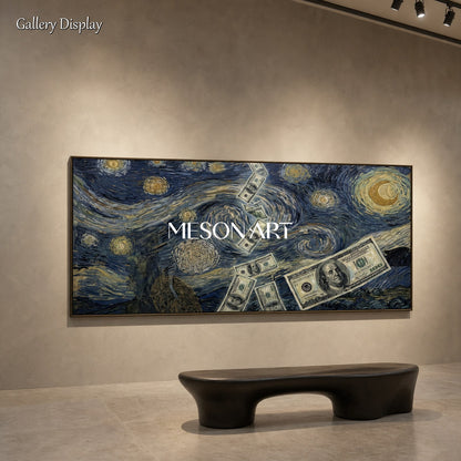 Blue And Gold Surrealist Art Van Gogh Style Panoramic Wall Decor For Living Room By Mesonart