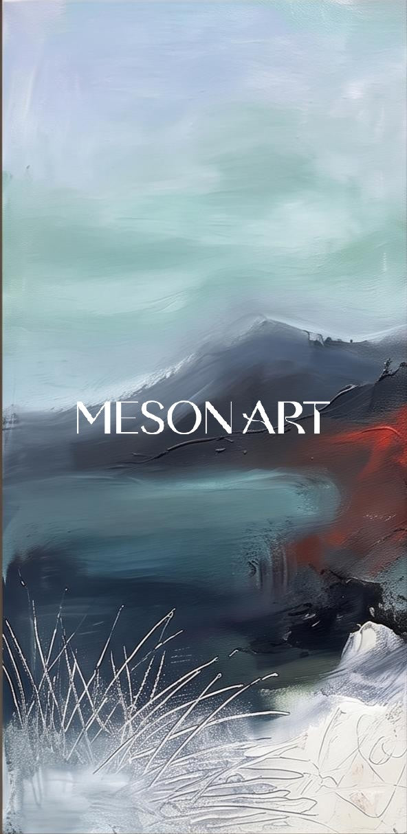Red And Blue Abstract Expressionist Landscape Painting Rectangular Wall Art Original Artist By Mesonart