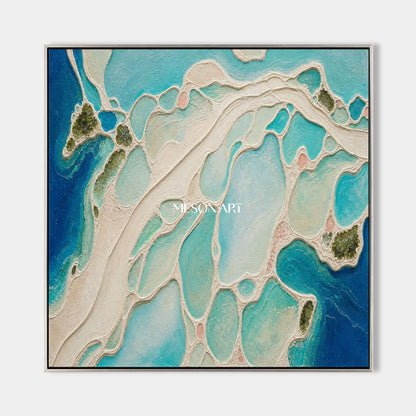 Abstract Ocean Art With Textured Relief For Coastal Living Room Decor