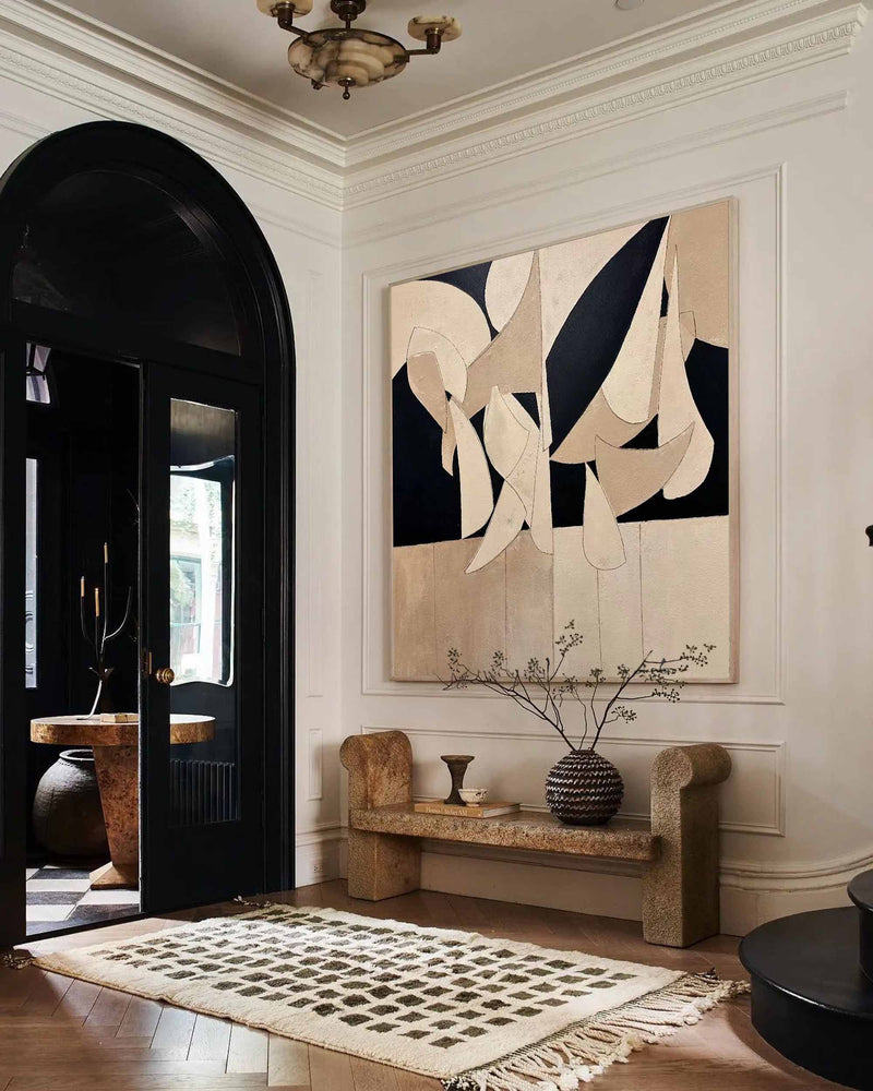 Beige and Black Minimalist Abstract Art Beige and Black Minimalist Canvas Oil Painting Wabi Sabi Art