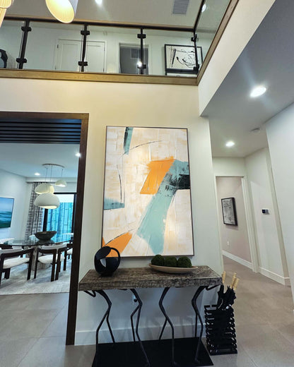 Beige and Blue Minimalist Canvas Wall Art Beige and Blue Texture Painting Blue Living Room Minimalist Wall Decor