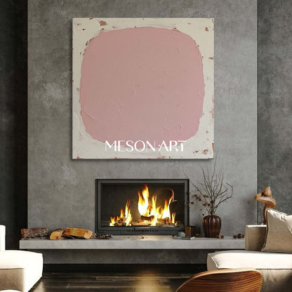 Pink Contemporary Minimalist Hand Painted Textured Canvas Living Room