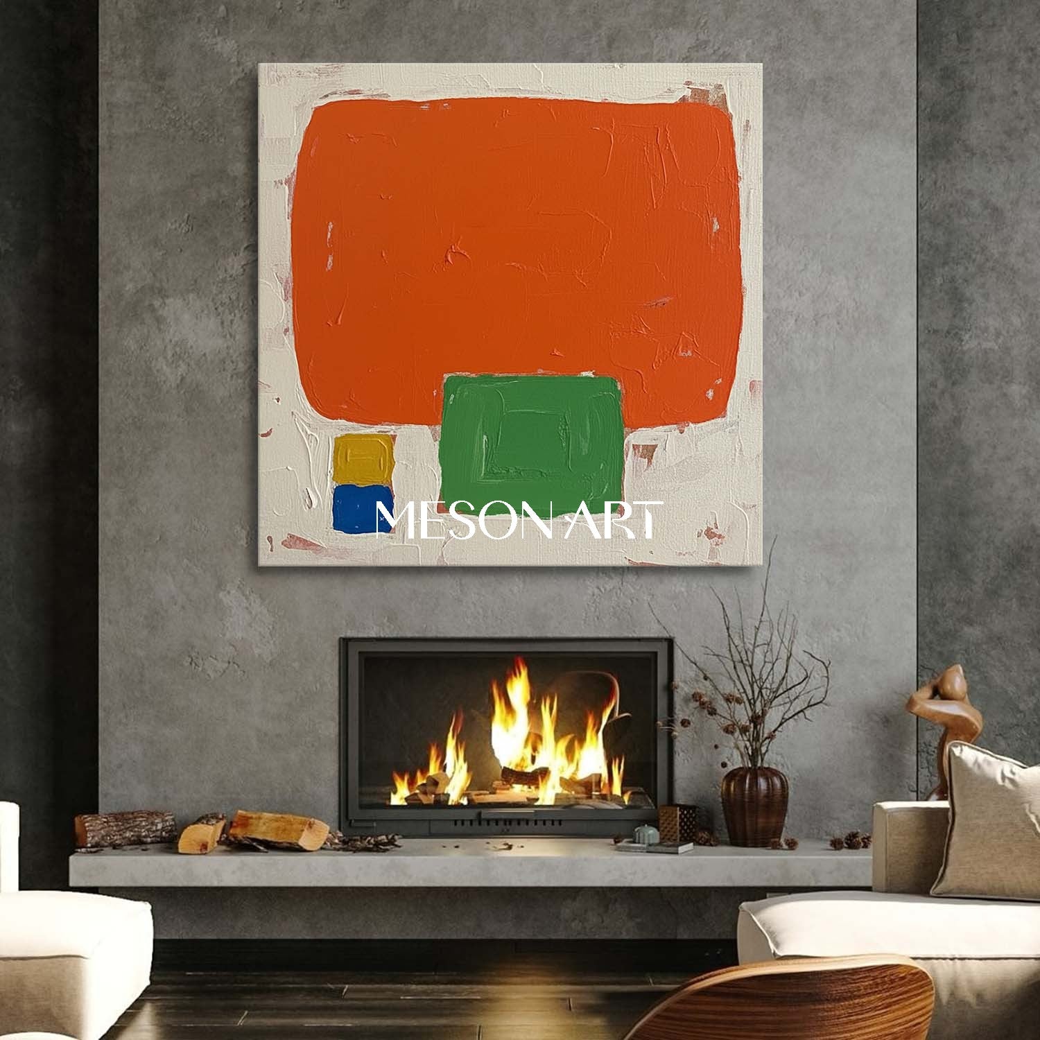 Minimalist Abstract Textured Art Large Orange Entryway Framed Canvas