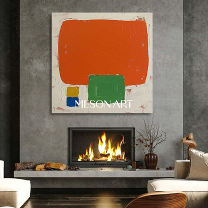 Minimalist Abstract Textured Art Large Orange Entryway Framed Canvas