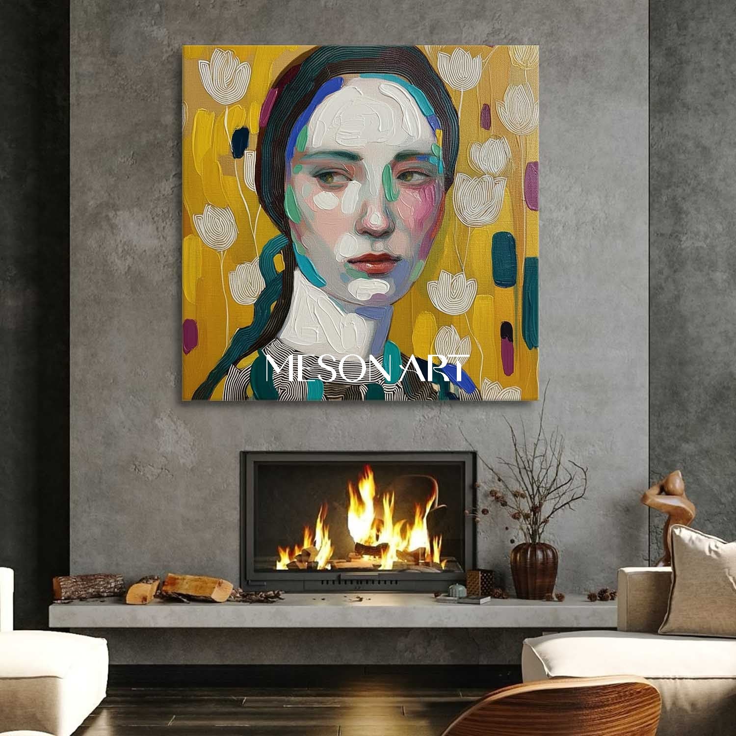 Buy Vibrant Yellow Abstract Portrait Hand Painted Art Square Entryway