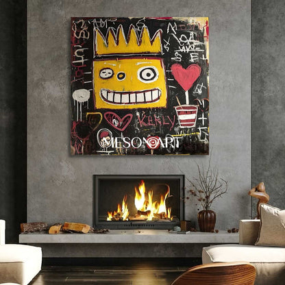 Modern Yellow Crown Abstract Graffiti Oil Painting For Office Purchase