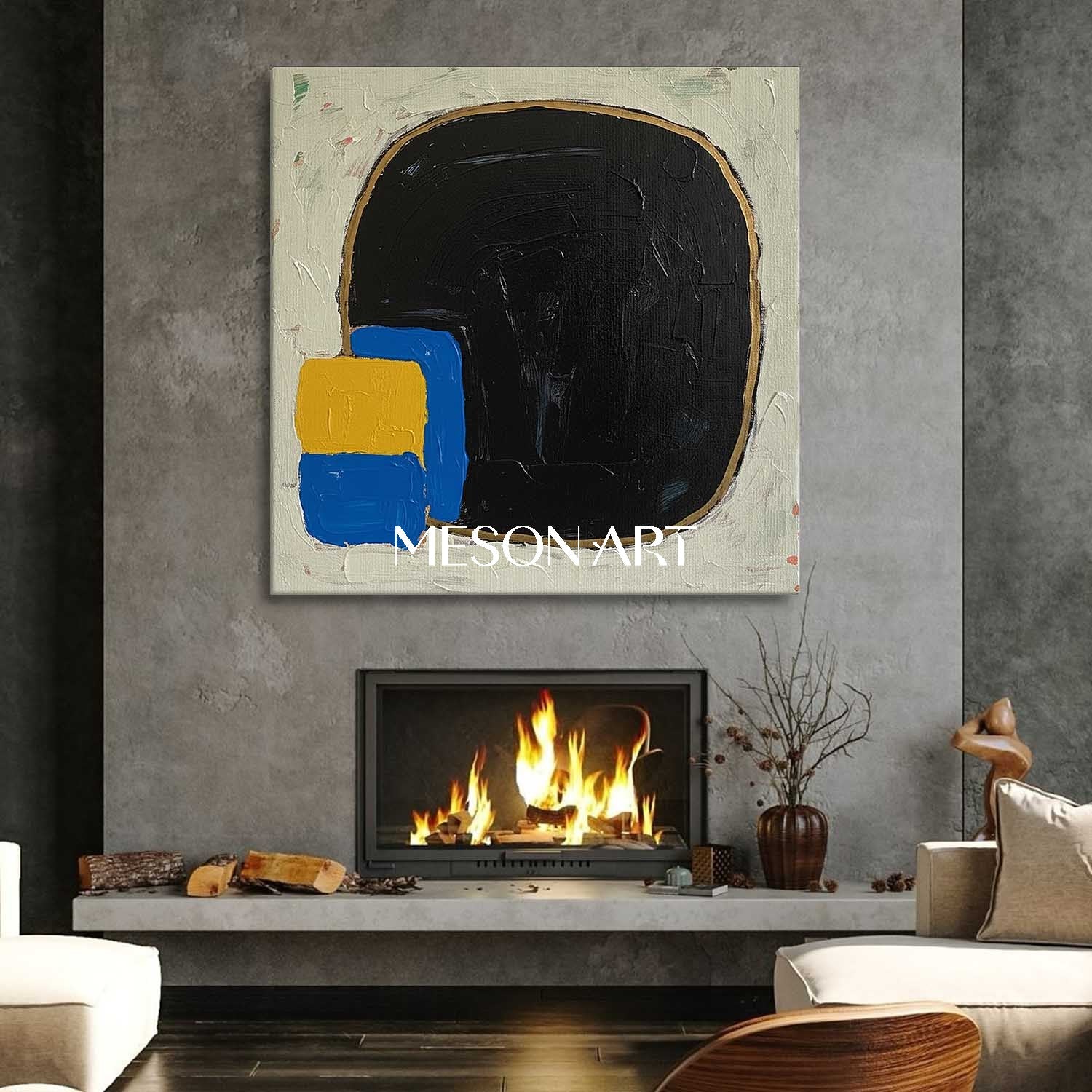 Black Abstract Geometric  Framed Canvas Dining Room Wall Art Decor Buy