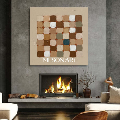 Beige Brown Abstract Geometric Canvas Framed Dining Room Wall Decor