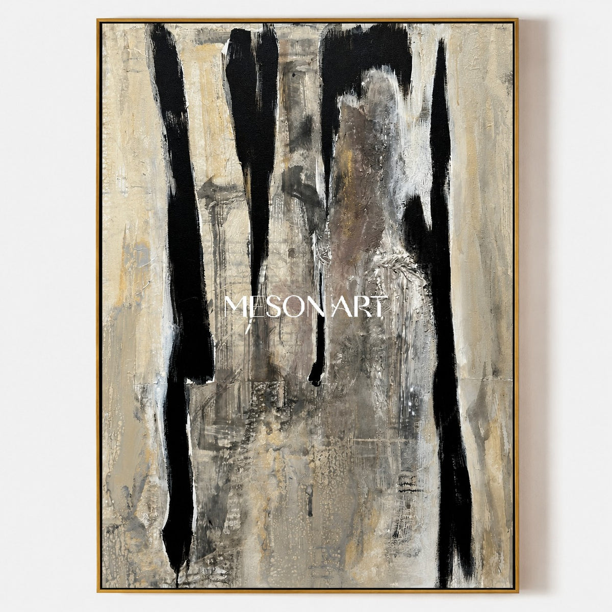 Black And Beige Abstract Painting Original Artist Rectangular Wall Art For Living Room By Mesonart