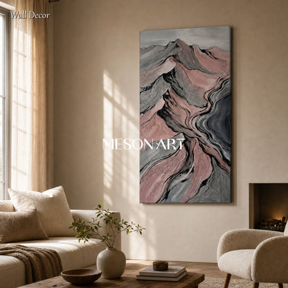 Pink Gray Abstract Mountain Art For Living Room And Bedroom Wall Decor