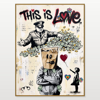 Black And Red Graffiti Painting Banksy Style Original Artist Hand Painted Rectangular Wall Art For Living Room By Mesonart