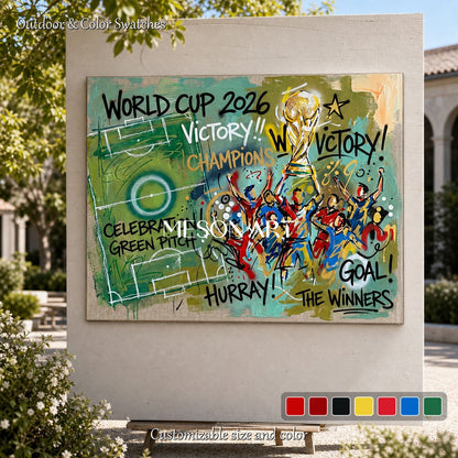 World Cup Victory Graffiti Art For Living Room With Bold Colors And Trophy