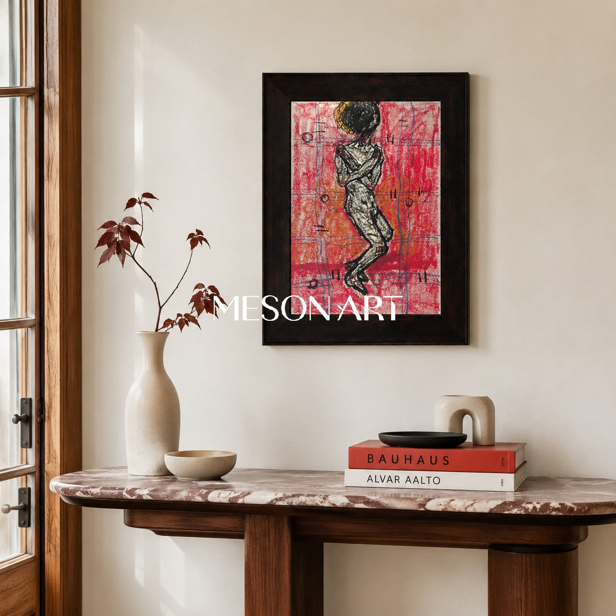 Red And Black Figurative Portrait Painting Contemporary Art Rectangular Wall Decor For Living Room By Mesonart