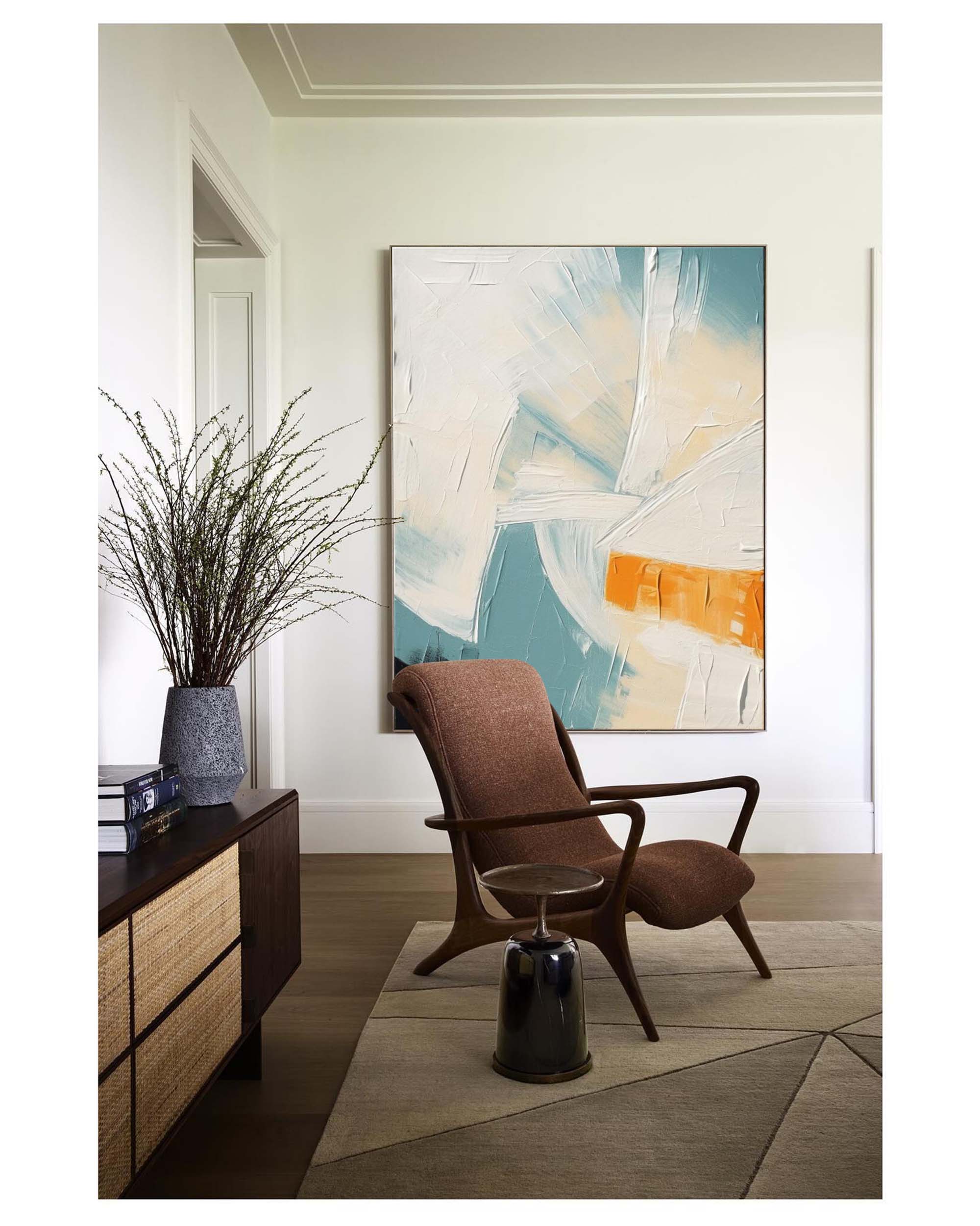 White and Blue Minimalist Canvas Abstract Art White and Blue Texture Painting Living Room Minimalist Wall Decor