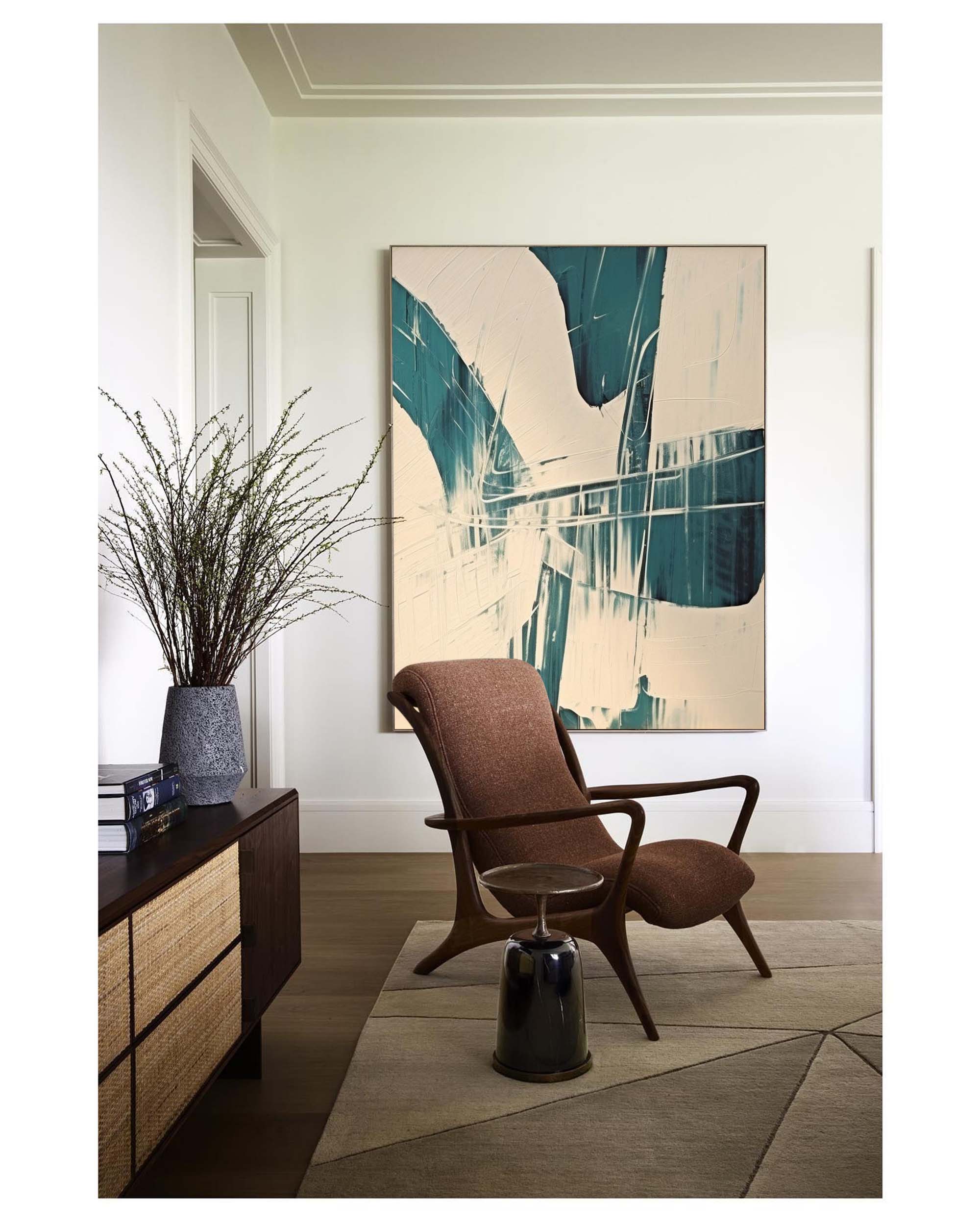 Beige and Blue Texture Wall Painting Minimalist Canvas Abstract Art Living Room Minimalist Wall Decor