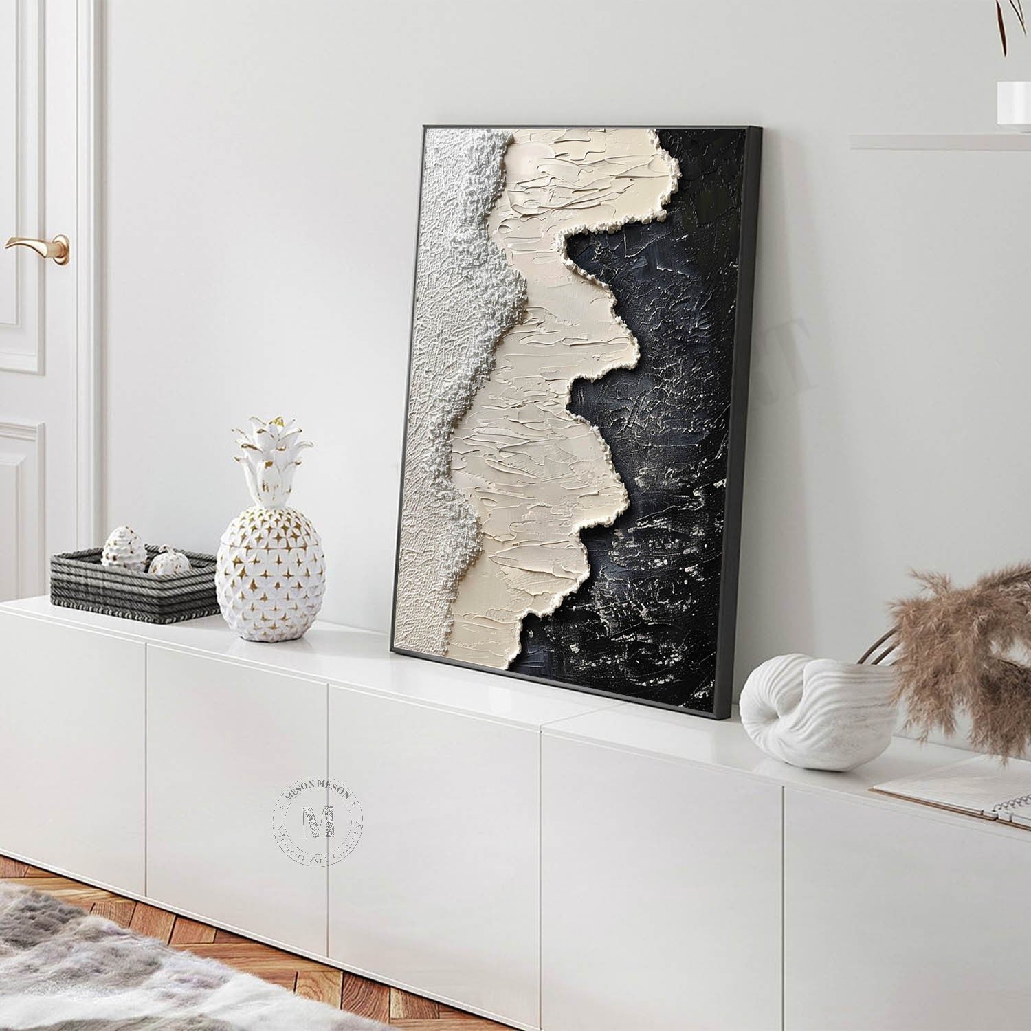 3D Black and White Ocean Waves Beach Canvas Art for Sale Black and White Texture Painting