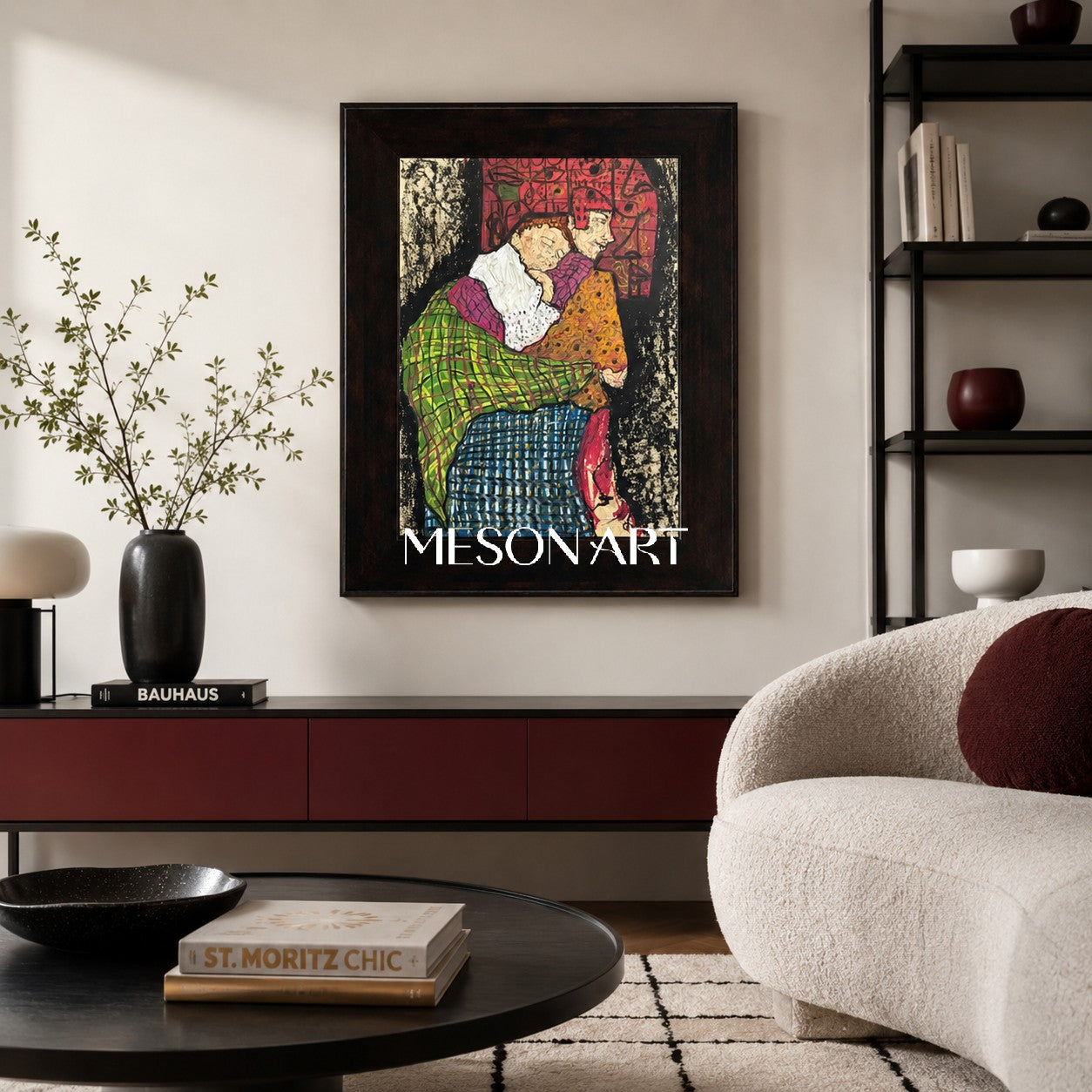 Green And Red Contemporary Painting Original Artist Hand Painted Rectangular Wall Art For Living Room By Mesonart