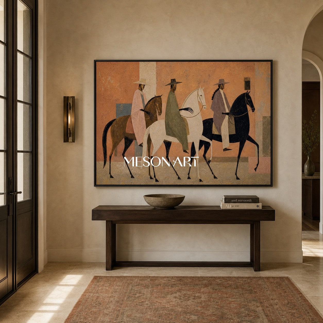 Abstract Expressionist Horse Painting With Earthy Tones For Modern Living Room Decor