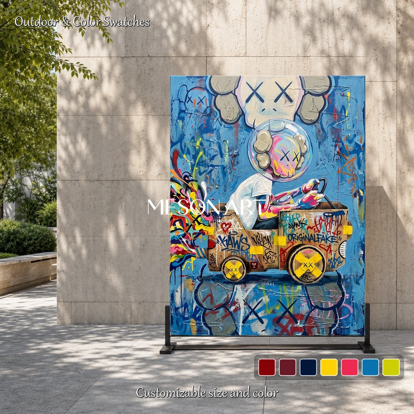 Bold Graffiti Art Painting With Pop Culture Icons For Modern Living Room Decor