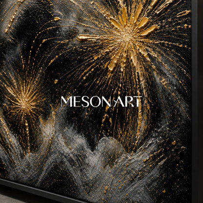 Luxury Black And Gold Abstract Art With Textured Relief For Modern Living Room Decor