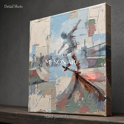 Beige And Blue Contemporary Sports Art Modern Figurative Painting Square Wall Decor By Mesonart