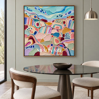 Blue And Pink Abstract Modern Art Square Canvas Wall Decor For Living Room Original By Mesonart