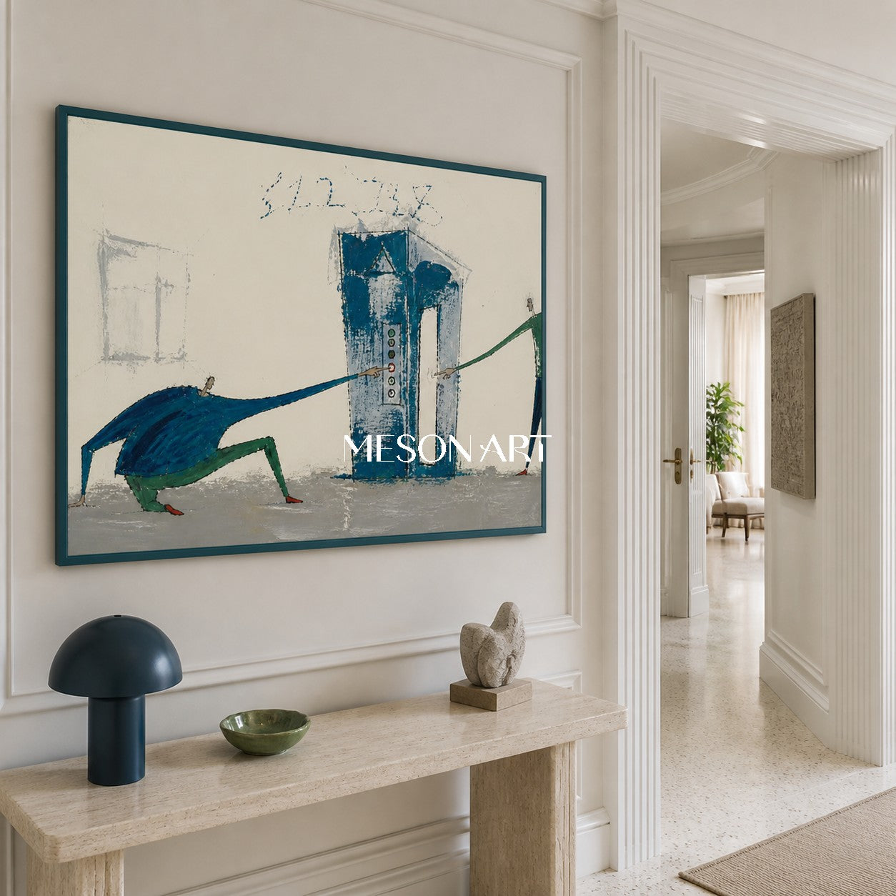 Blue And Green Graffiti Figurative Surreal Rectangular Wall Art Original Artist Hand Painted By Mesonart