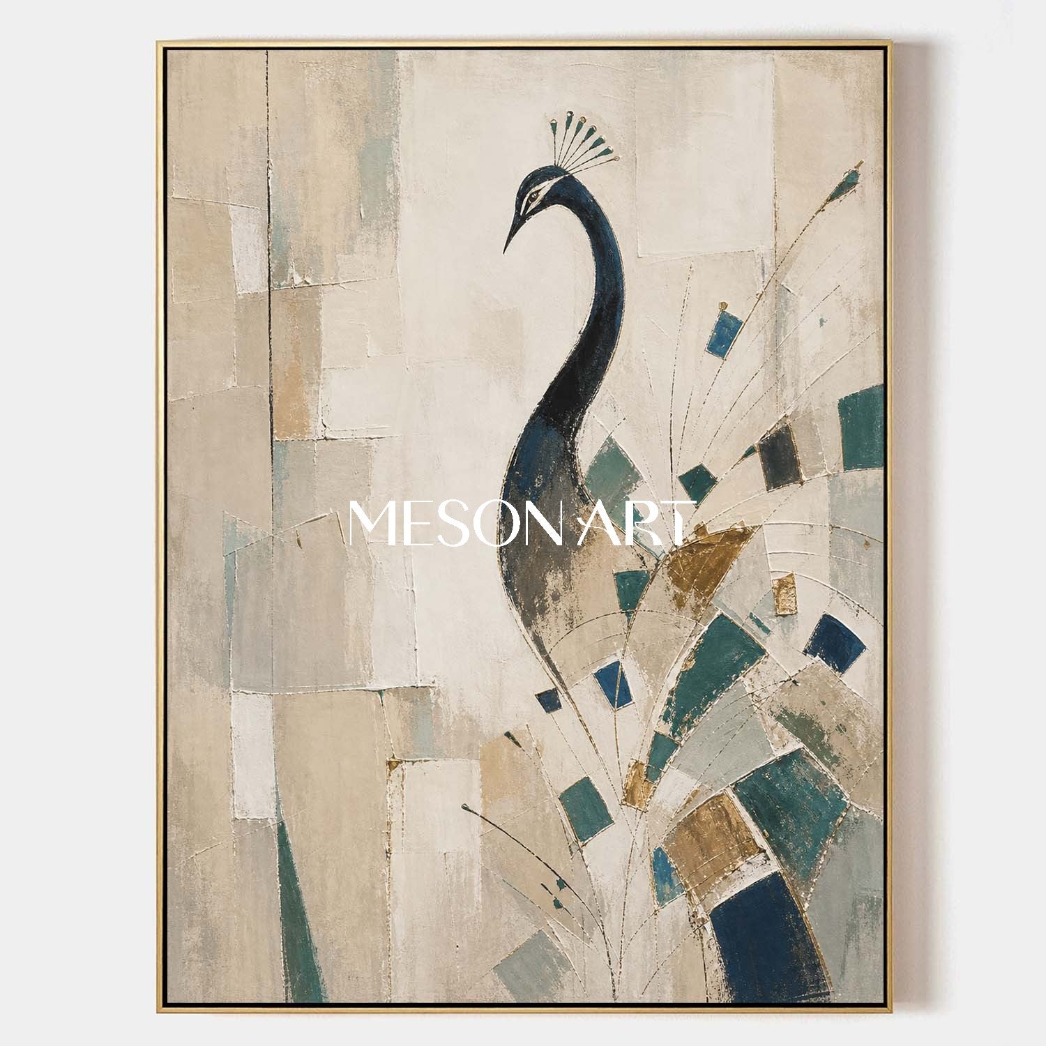 Art Deco Peacock Painting Abstract Geometric Animal Wall Art For Modern Living Room Entryway Decor