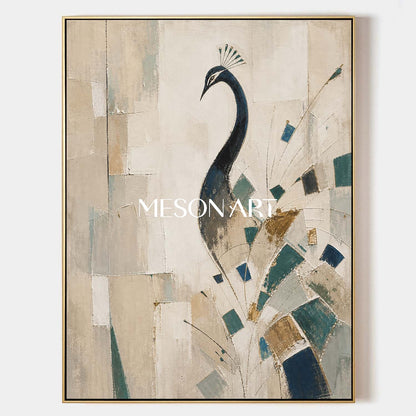 Art Deco Peacock Painting Abstract Geometric Animal Wall Art For Modern Living Room Entryway Decor