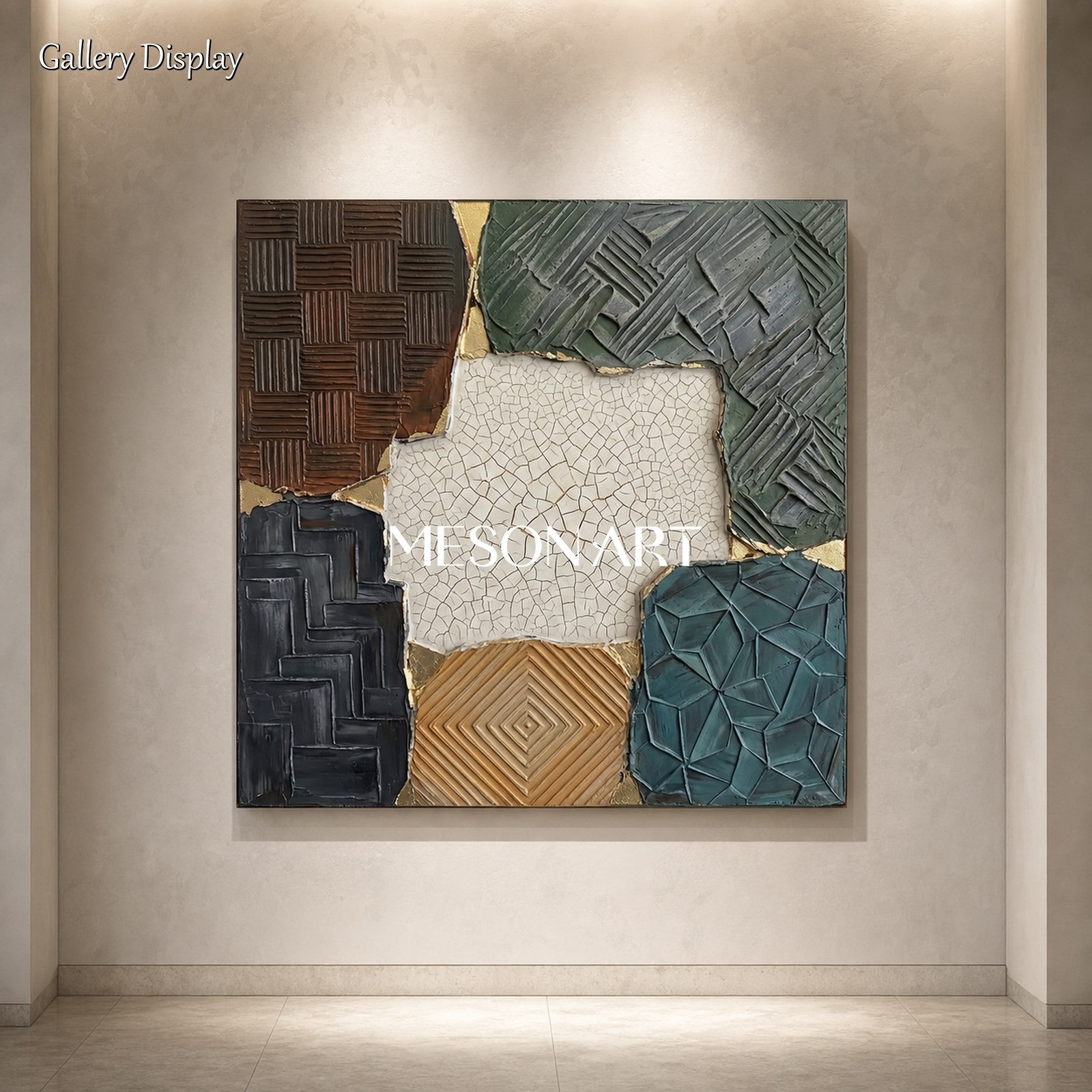 Textured Plaster Art With Gold Accents For Modern Living Room Decor