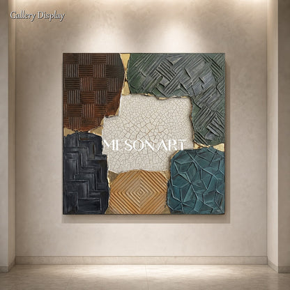 Textured Plaster Art With Gold Accents For Modern Living Room Decor