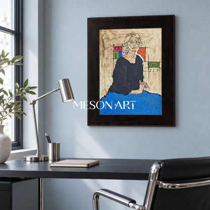 Blue And Black Abstract Figurative Painting Original Artwork Contemporary Portrait Rectangular Wall Art By Mesonart