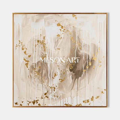 Gilded Abstract Painting With Gold Leaf For Elegant Living Room Decor