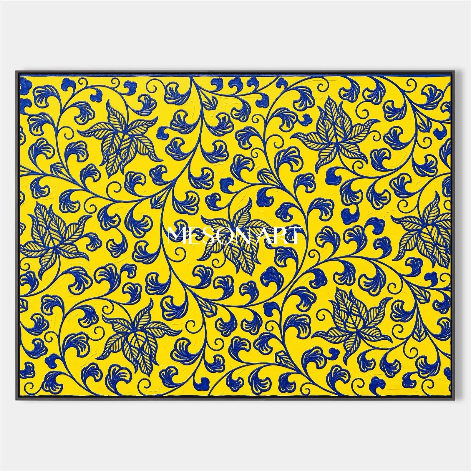 Yellow And Blue Islamic Persian Art Rectangular Wall Decor Inspired By Ottoman Design By Mesonart