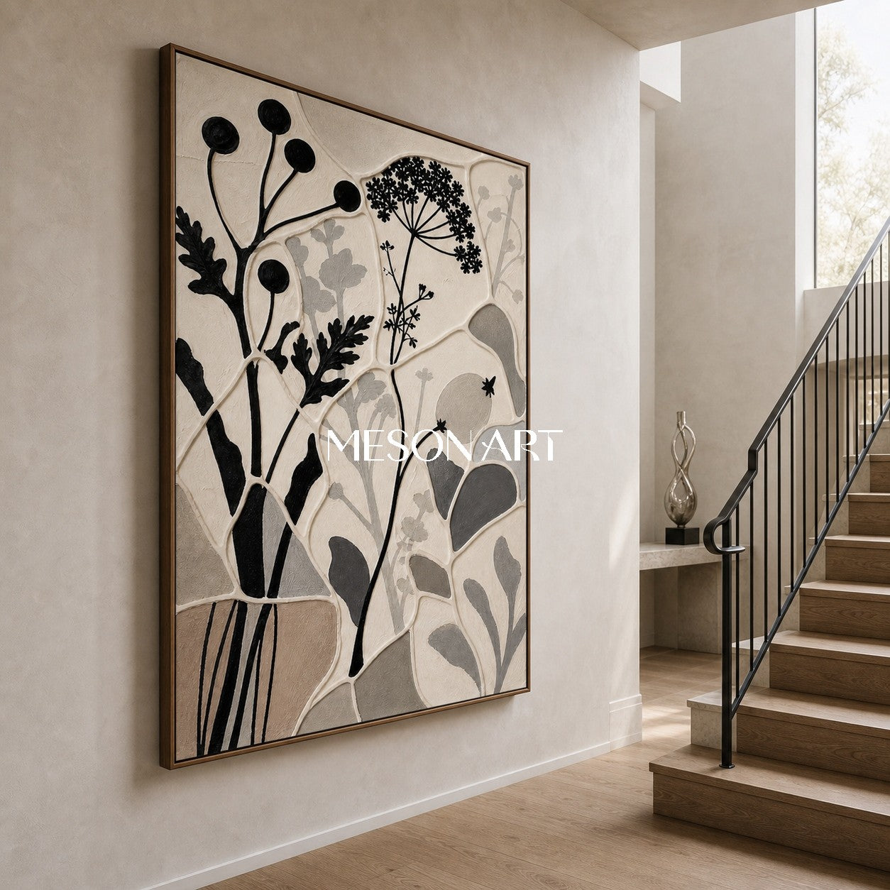 Minimalist Botanical Wall Art With Textured Relief For Japandi Home Decor